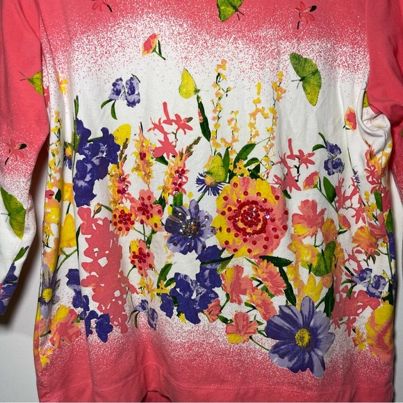 Tabi women's pink floral gardenia butterfly 3/4 sleeve blouse shirt in size L - Picture 2 of 7